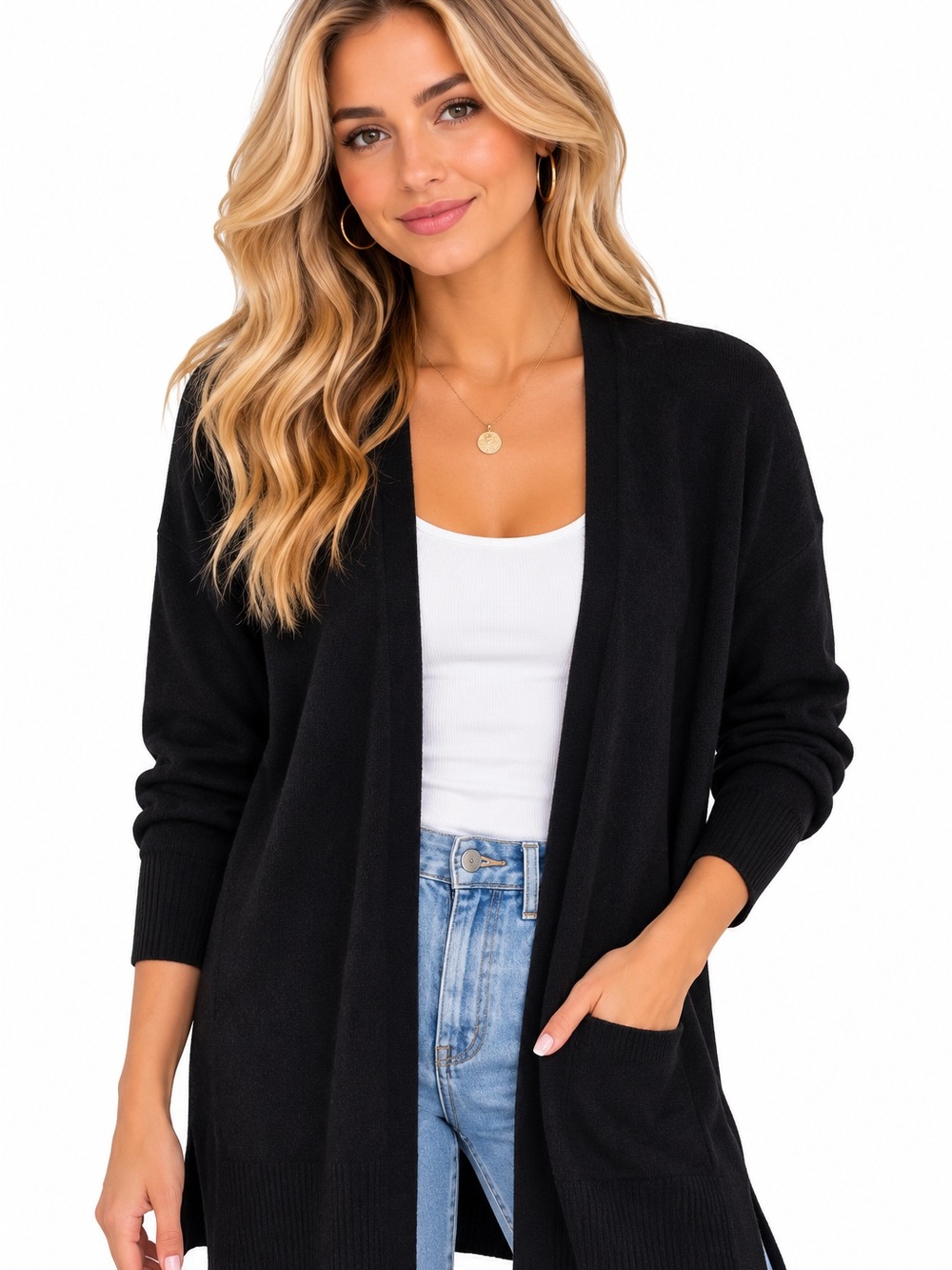 Athleta Black Open Front Quiet Luxury Cardigan Blend of Wool and Cashmere size M